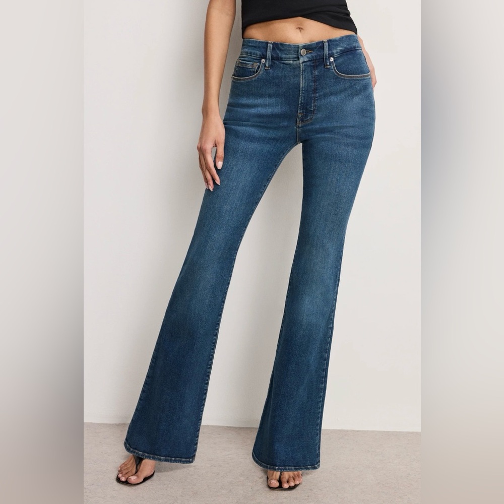 Good American good legs flare jeans, size 16 inseam 33”
